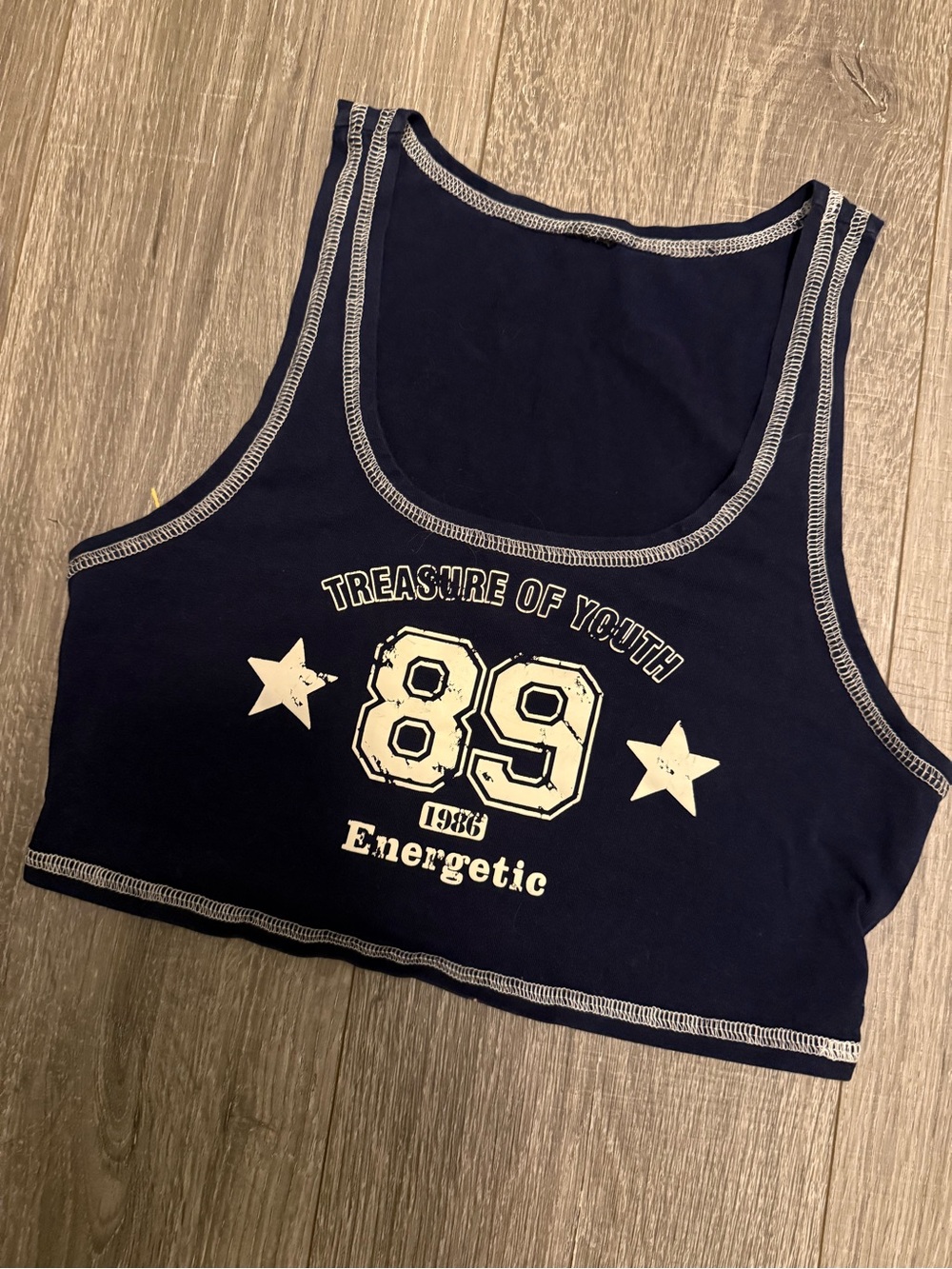 Navy 'Treasure of Youth 89' Crop Tank Top
